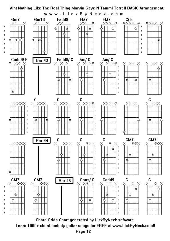 Chord Grids Chart of chord melody fingerstyle guitar song-Aint Nothing Like The Real Thing-Marvin Gaye N Tammi Terrell-BASIC Arrangement,generated by LickByNeck software.